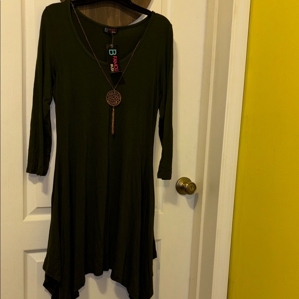 B Famous #USA Asymmetrical Olive Dress